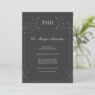 Elegant PhD degree Silver Gray Graduation Party Invitation