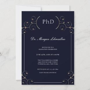 Elegant PhD Gold Blue Graduation Invitation