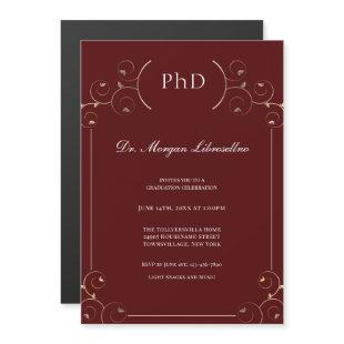 Elegant PhD Gold Burgundy Graduation Magnetic Invitation