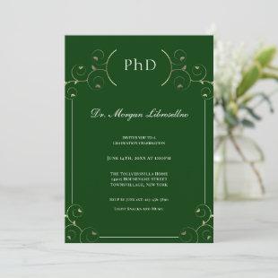 Elegant PhD Gold Green Graduation Invitation