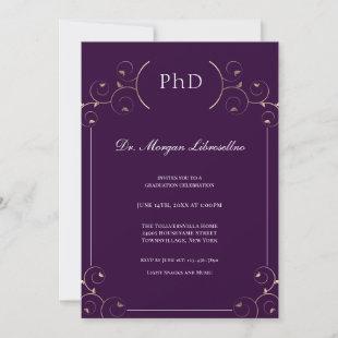 Elegant PhD Gold Purple Graduation Invitation