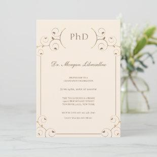 Elegant PhD Gold Tan Graduation Invitation