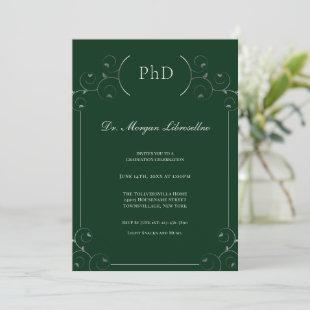 Elegant PhD Silver Green Graduation Party Invitation