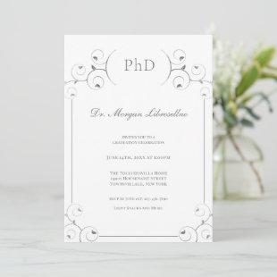 Elegant PhD Silver White Graduation Party Invitation