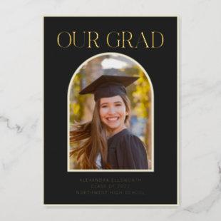 Elegant Photo Arch Graduation Black Gold Foil Card