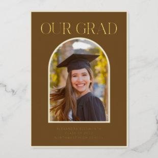 Elegant Photo Arch Graduation Brown Gold Foil Card