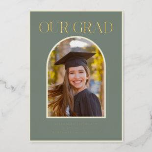 Elegant Photo Arch Graduation Green Gold Foil Card