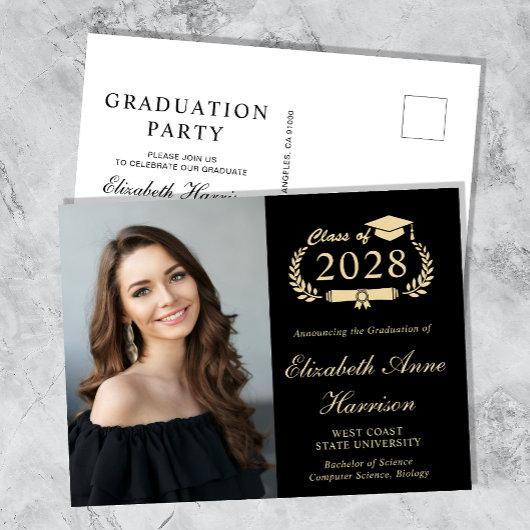 Elegant Photo Black Graduation Party Invitation Postcard