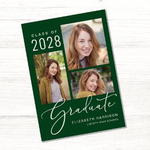 Elegant Photo Collage Green Graduation Announcement