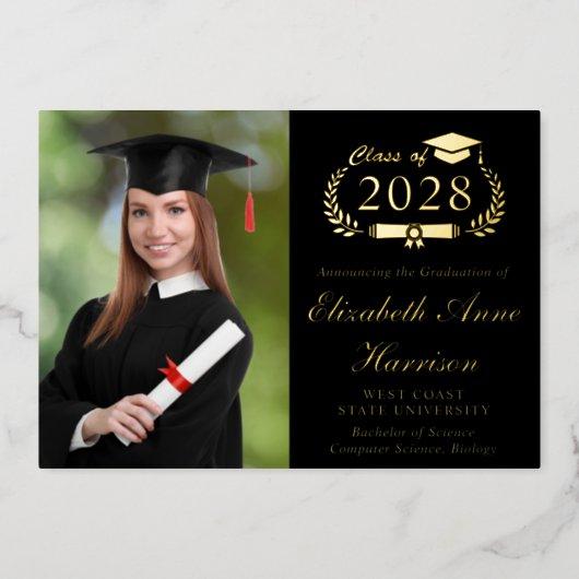Elegant Photo College Black Graduation Party Foil Invitation
