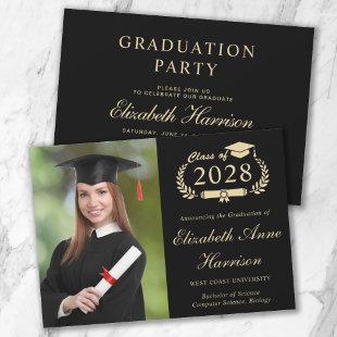 Elegant Photo College Black Graduation Party Invitation