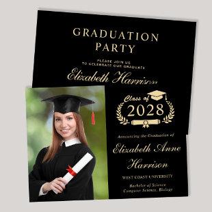 Elegant Photo College Black Graduation Party Invitation