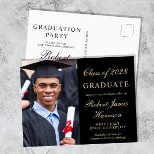 Elegant Photo College Black Graduation Party Invitation Postcard