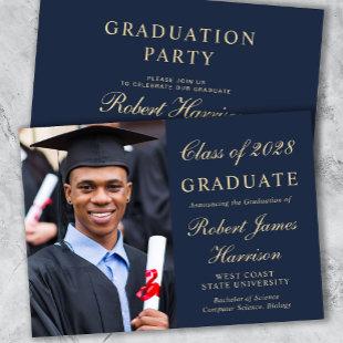 Elegant Photo College Blue Graduation Party Invitation