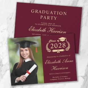Elegant Photo College Burgundy Graduation Party Invitation