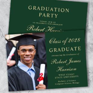 Elegant Photo College Green Graduation Party Invitation