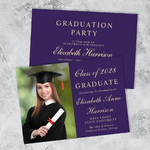 Elegant Photo College Purple Graduation Party Invitation