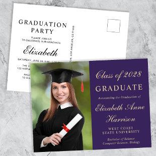 Elegant Photo College Purple Graduation Party Invitation Postcard