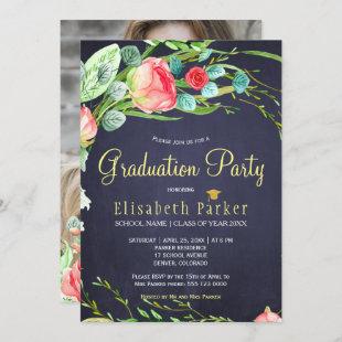 Elegant PHOTO garden roses graduation party Invitation