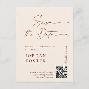 Elegant Photo Graduation Save the Date QR code Postcard