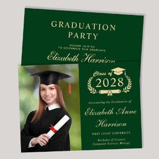 Elegant Photo Green College Graduation Party Invitation