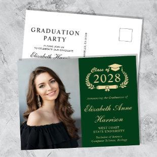 Elegant Photo Green Graduation Party Invitation Postcard