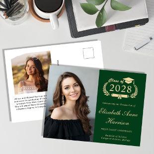 Elegant Photo Green Graduation Postcard
