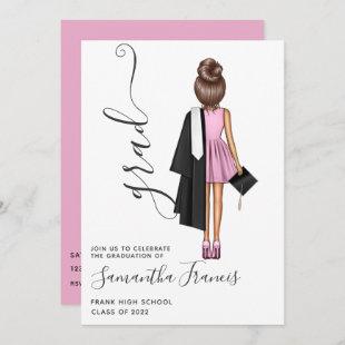 Elegant Pink and Brown Girl Graduation Party Invitation