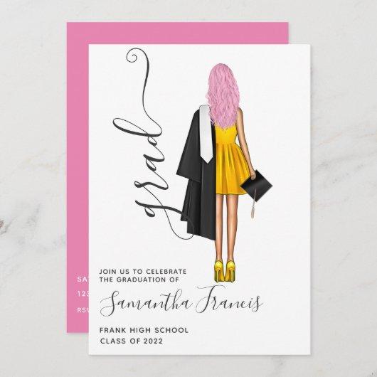 Elegant Pink and Gold Girl Graduation Party Invitation