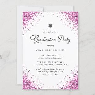 Elegant Pink Confetti Photo Graduation Party Invitation