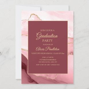 Elegant Pink Gold Marble Agate Graduation 5"X7" Invitation