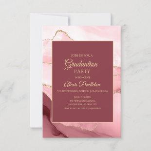 Elegant Pink Gold Marble Agate Graduation Invitation