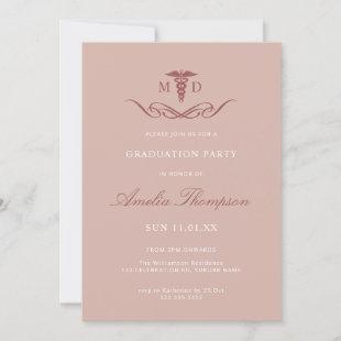 Elegant Pink Grad Party Medical Doctor Graduation Invitation
