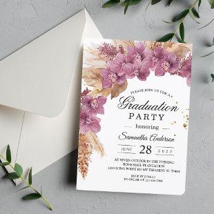 Elegant Pink Orchid & Pampas With Gold Drops Invitation
