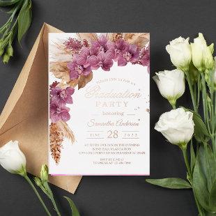 Elegant Pink Orchid & Pampas With Rose Gold Foil Foil Invitation