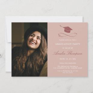 Elegant Pink Photo Graduation Party Grad Hat Invitation