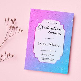 Elegant pink teal ombre glitter luxury Graduation Invitation