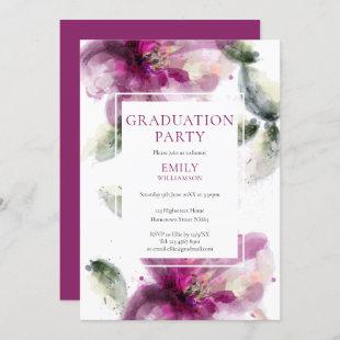 Elegant Pink Watercolor Floral Graduation Party Invitation