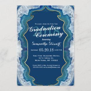 Elegant Pretty Blue Teal Geode Pattern Graduation Invitation