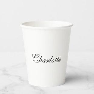 Elegant Professional Add Name Plain Black White Paper Cups