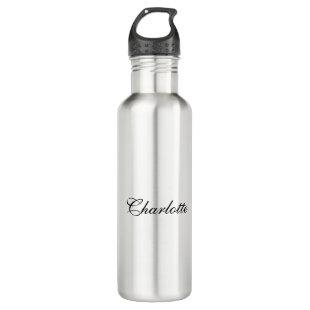 Elegant Professional Add Name Plain Black White Stainless Steel Water Bottle