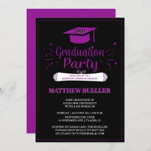 Elegant Purple 2018 Grad Cap Graduation Party Invitation