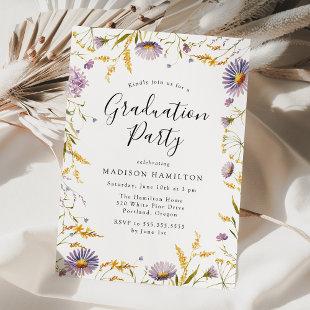 Elegant Purple and Yellow Floral Graduation Party Invitation