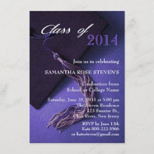 Elegant Purple Black Grad Cap Graduation Party Invitation