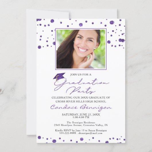 Elegant Purple Glitter Script Graduation Invitation