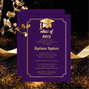 Elegant Purple | Gold Cap College Graduation Party Invitation