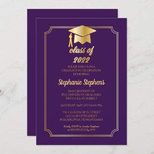 Elegant Purple | Gold Cap College Graduation Party Invitation