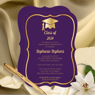 Elegant Purple | Gold Cap Graduation Party Invitation