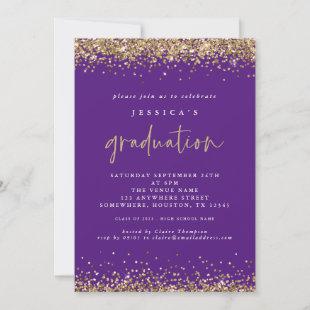 Elegant Purple Gold Glitter 2024 Graduation Invitation