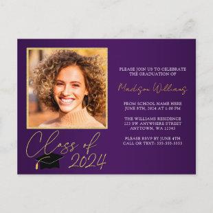Elegant Purple Gold Graduation Party Invitation Postcard